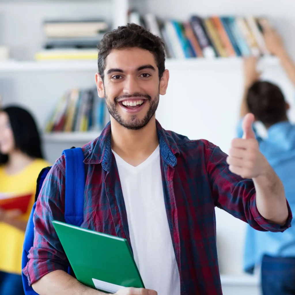 Happy student with documents after receiving successful student visa for Europe and Gulf countries.